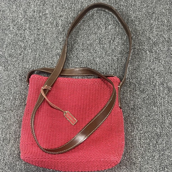 Liz Claiborne Vintage Y2K Woven Crossbody Bag Pink Cotton Knit Summer Boho Small — photo 2